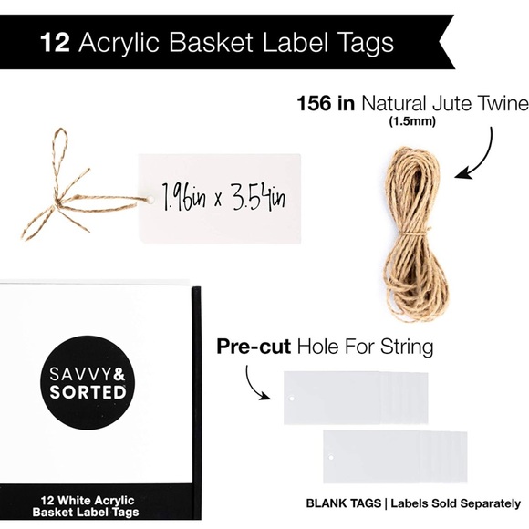 🔵5/$25🔵 NIB Savvy & Sorted White Acrylic Basket Label Tags - Picture 2 of 7